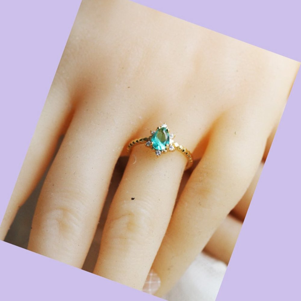 Sterling Silver Genuine Apatite Stone Pear Ring - Picture 7 of 10